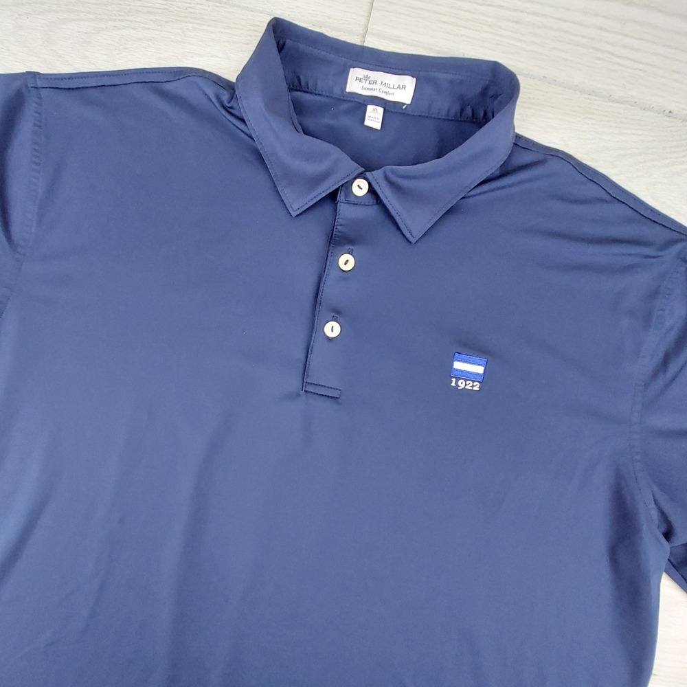 Peter Millar Polo Shirt Mens XL Navy Blue Summer Comfort 1922 Flag Golf Top